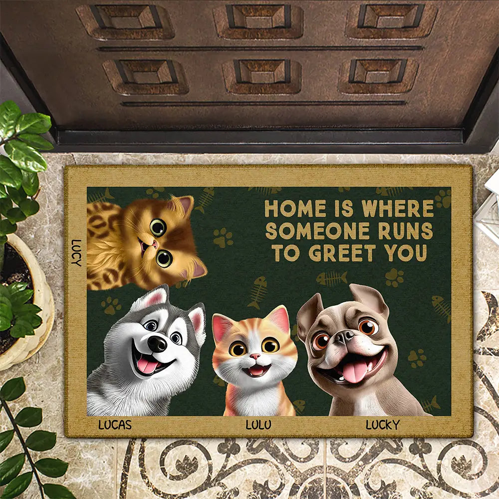 Pet Lovers,Pet Mom,Dog Lovers,Happy - Pet Lovers Where Someone Runs To Greet You - Personalized Doormat