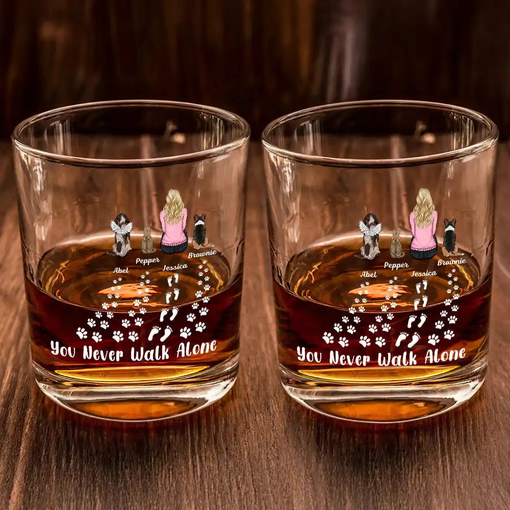 Pet Lovers, Pet Mom, Pet Dad, Memorial, Love - Pet Memorial I'm Always With You Never Walk Alone - Personalized Whiskey Glass