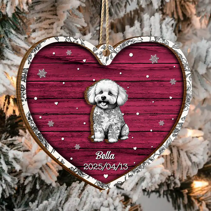 Pet Lovers,Love,Christmas,Memorial - Pet Memorial Toile De Jouy Dog Cat - Personalized 2-Layered Wooden Ornament