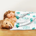 Custom Photo,Pet Lovers,Happy - Pet Name With Paw Print - Personalized Pet Blanket