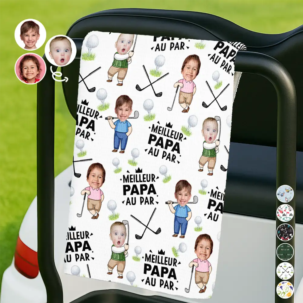 Photo Personnalisable Meilleur Papa Au Par - Serviette De Golf Personnalisée