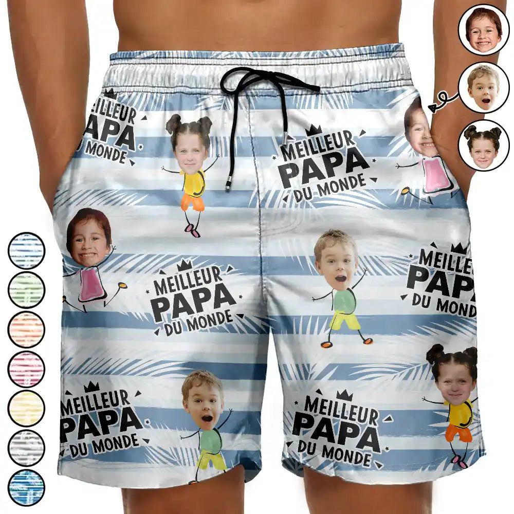 Photo Personnalisable Meilleur Papa Du Monde - Shorts De Plage Unisexes Personnalisés
