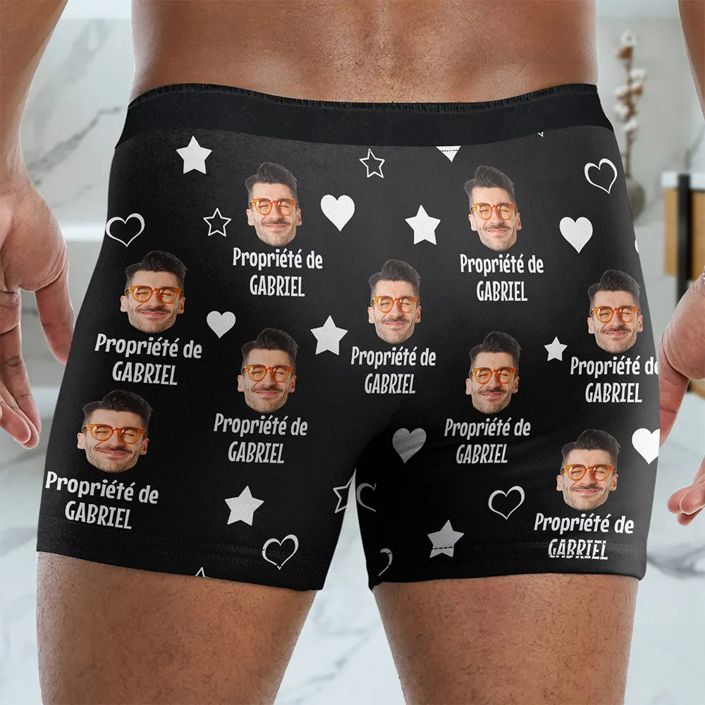 Gift For Husband,Gift For Boyfriend,Gift For Yourself,Gift For Men,LGBT,Funny,French - Photo Personnalisée Propriété De Mon Amour - Boxer Pour Homme Personnalisé