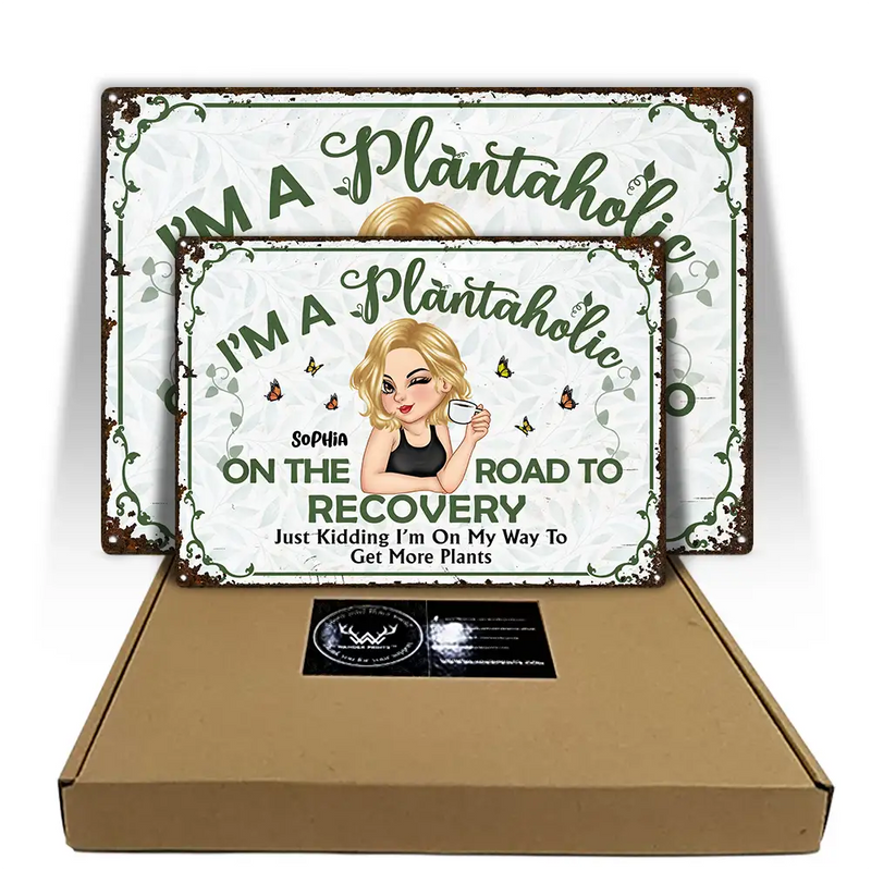 Gardening, Gift For Yourself, Gift For Women, Happy - Plantaholic On The Road To Recovery - Personalized Classic Metal Signs