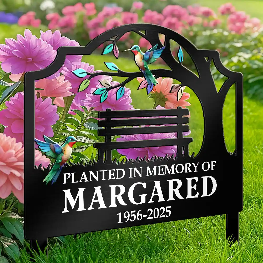 Memorial,Family,Gift For Grandparents,Parents,Sad - Planted In Memory Of - Personalized Metal Garden Stake