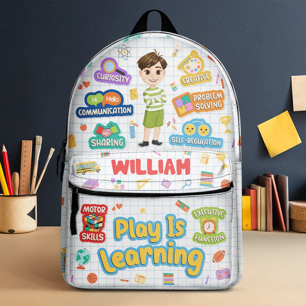 Gift For Kids, Back To School - Play Is Learning - Personalized Canvas Backpack
