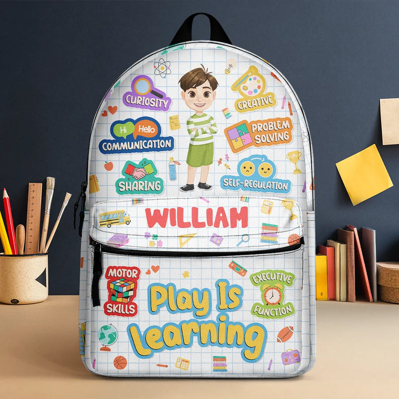 Gift For Kids, Back To School - Play Is Learning - Personalized Canvas Backpack