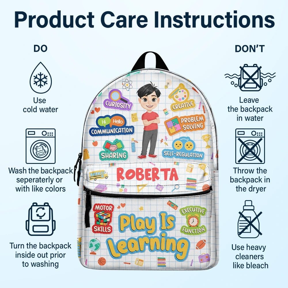 Gift For Kids, Back To School - Play Is Learning - Personalized Canvas Backpack