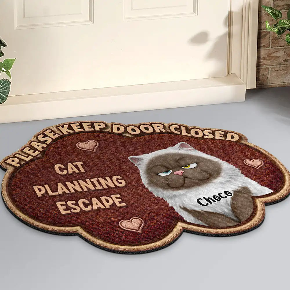 Cat Lovers,Cat Mom,Funny - Please Keep Door Closed Faux Embroidery Effect - Personalized Custom Shaped Doormat