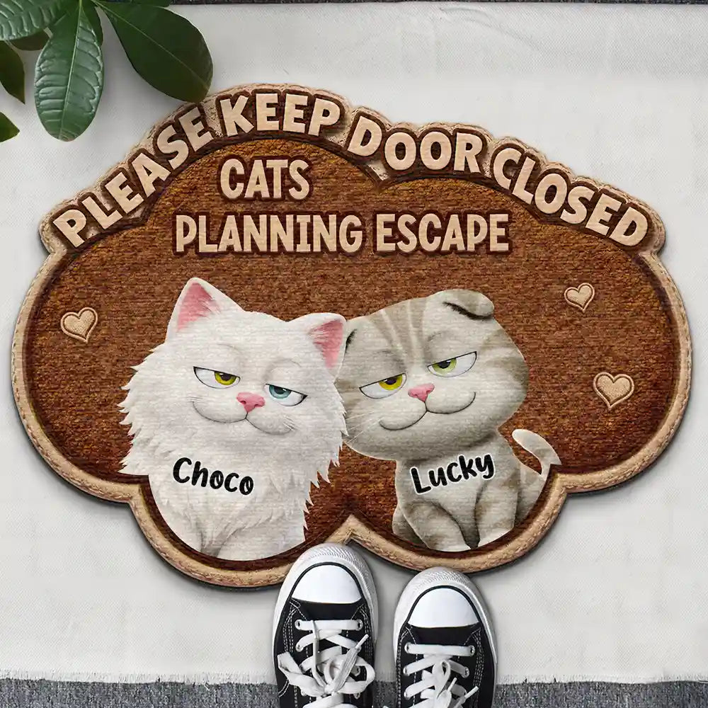 Cat Lovers,Cat Mom,Funny - Please Keep Door Closed Faux Embroidery Effect - Personalized Custom Shaped Doormat