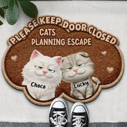Cat Lovers,Cat Mom,Funny - Please Keep Door Closed Faux Embroidery Effect - Personalized Custom Shaped Doormat