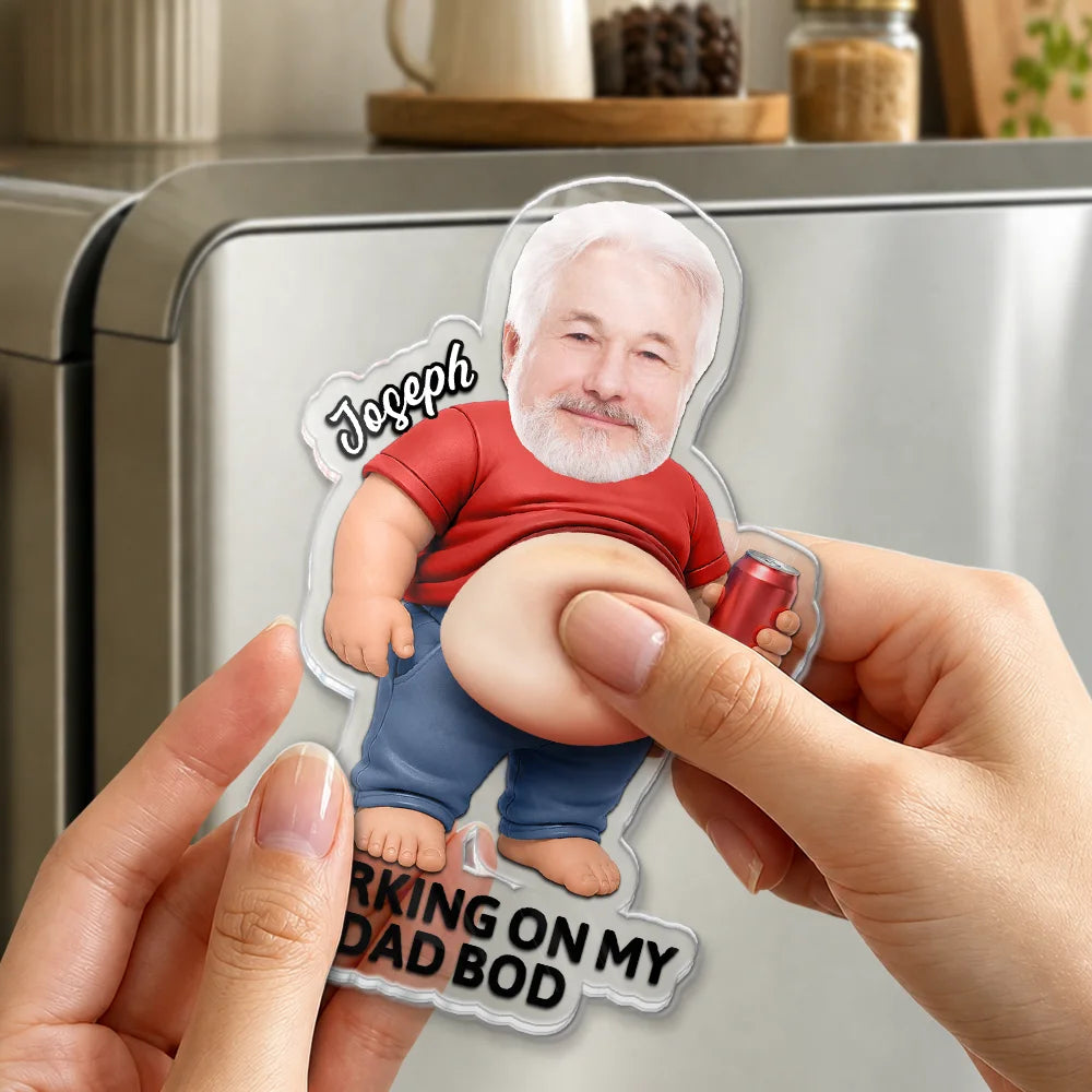 Gift For Couples,Gift For Husband,Gift For Boyfriend,Gift For Men,Gift For Father,Non-Eng,Vector,Humorous - Poke Dad Bod Belly - Personalized Squishy Acrylic Fridge Magnet