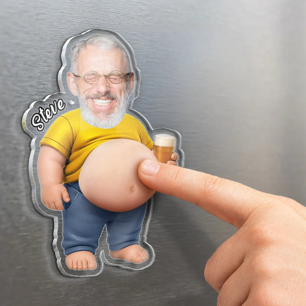 Gift For Couples,Gift For Husband,Gift For Boyfriend,Gift For Men,Gift For Father,Non-Eng,Vector,Humorous - Poke Dad Bod Belly - Personalized Squishy Acrylic Fridge Magnet