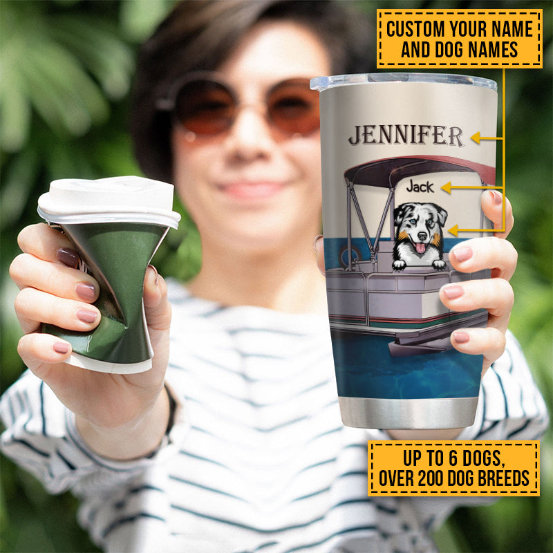 Pontoon Boat, Dog, Puppy, Lake, River, Kinda Busy Being Pontoon Queen Custom Tumbler