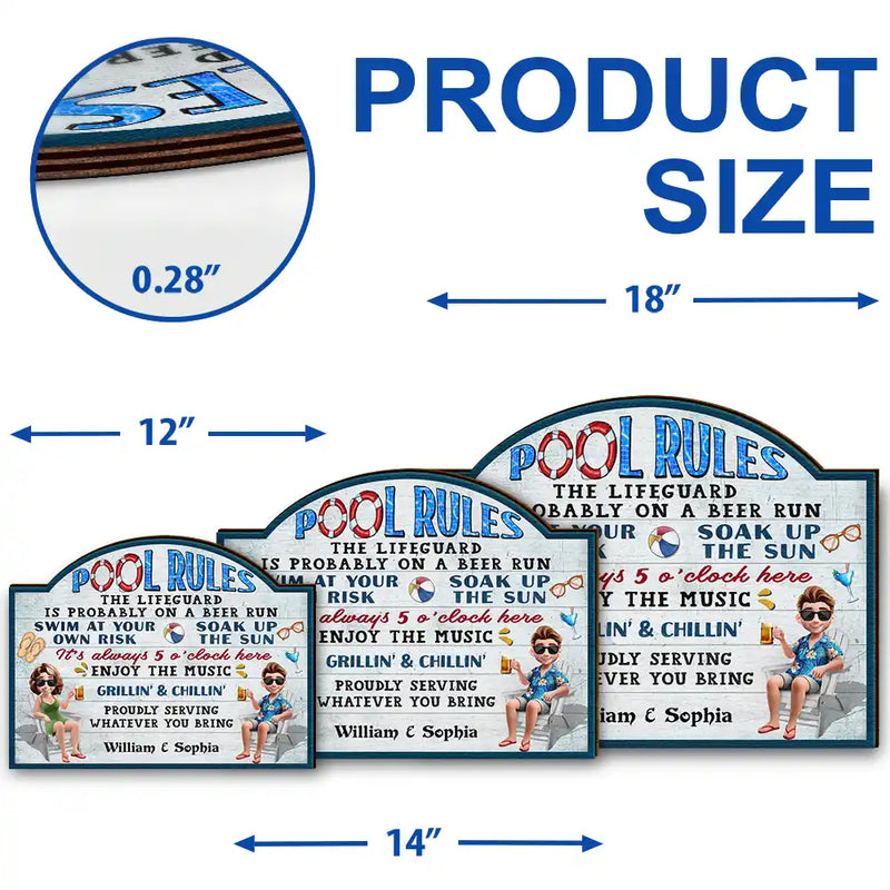 Gift For Couples, Poolside, Swimming, Grilling, Happy, Gift For Husband, Gift For Wife - Pool Rules Swim At Your Own Risk - Personalized Custom Shaped Wood Sign