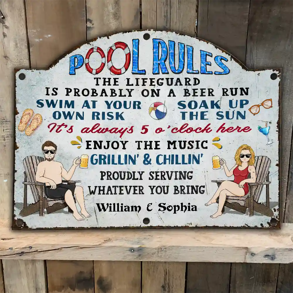Pool Rules Swim At Your Own Risk Grilling - Personalized Custom Shaped ...
