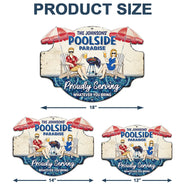 Gift For Couples, Gift For Husband, Gift For Wife, Gift For Boyfriend, Gift For Girlfriend, Poolside, Grilling, Summer, Happy - Poolside Bar And Grill - Personalized Custom Shaped Metal Sign