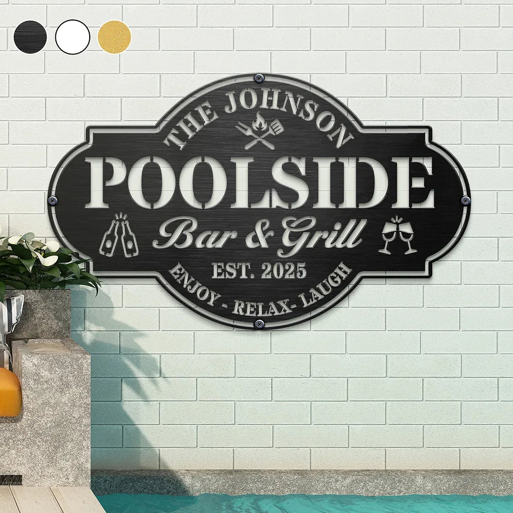 Poolside Bar & Grill - Personalized Cutout Metal Sign