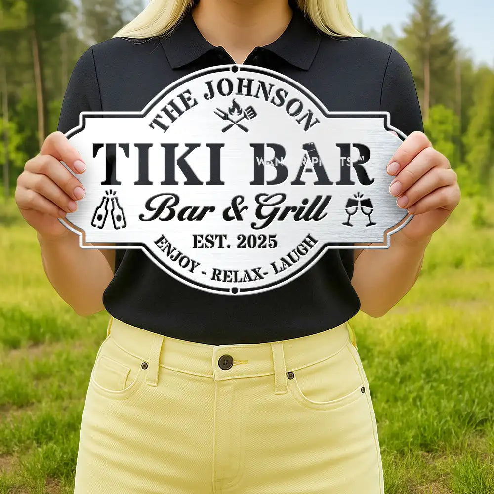 Poolside,Gift For Couples,Couple's Hobby,Family,Grilling,Happy,Swimming - Poolside Bar & Grill - Personalized Cutout Metal Sign