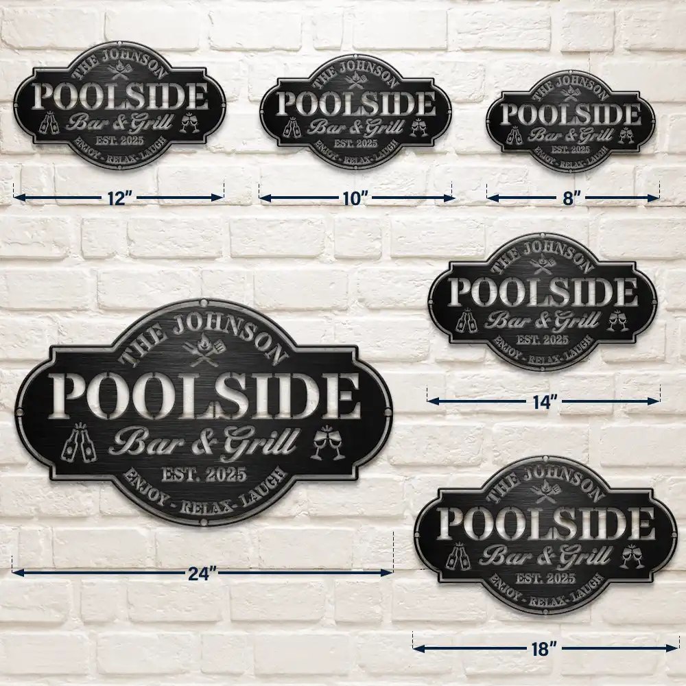 Poolside,Gift For Couples,Couple's Hobby,Family,Grilling,Happy,Swimming - Poolside Bar & Grill - Personalized Cutout Metal Sign
