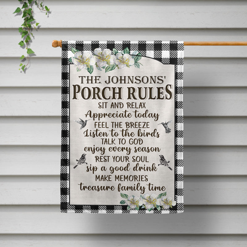 Porch Rules Welcome Farmhouse Decor - Personalized Custom Flag