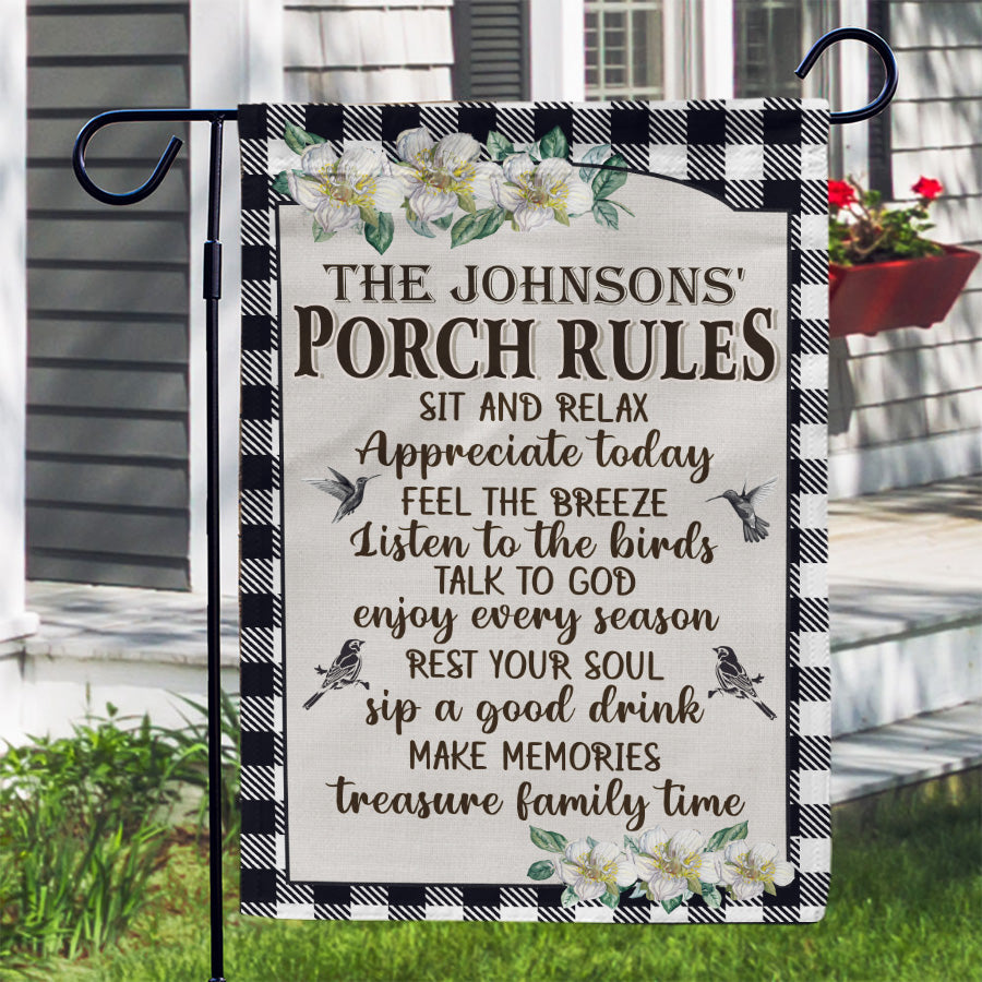 Porch Rules Welcome Farmhouse Decor - Personalized Custom Flag