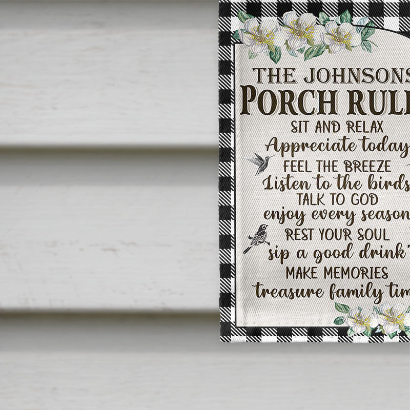 Porch Rules Welcome Farmhouse Decor - Personalized Custom Flag