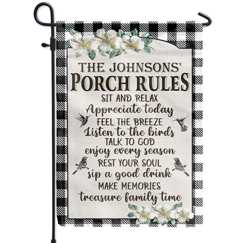 Porch Rules Welcome Farmhouse Decor - Personalized Custom Flag