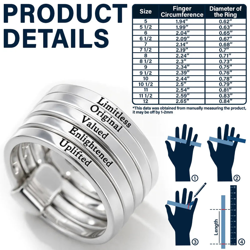 Gift For Yourself,Gift For Women,Gift For Wife,Gift For Girlfriend,Gift For Mother,Gift For Grandma,Gift For Daughter,Gift For Sisters,Gift For Bestie,Love - Positive Affirmations For Self Reminder - Personalized Heart Stacking Rings