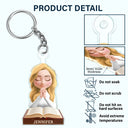 Christian,Gift For Women,Gift For Yourself - Praying Woman Girl With Open Bible - Personalized Acrylic Keychain
