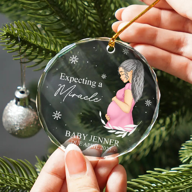 Pregnant Mom,Christmas,Love - Pregnant Mom A New Adventure Awaits - Personalized Circle Glass Ornament