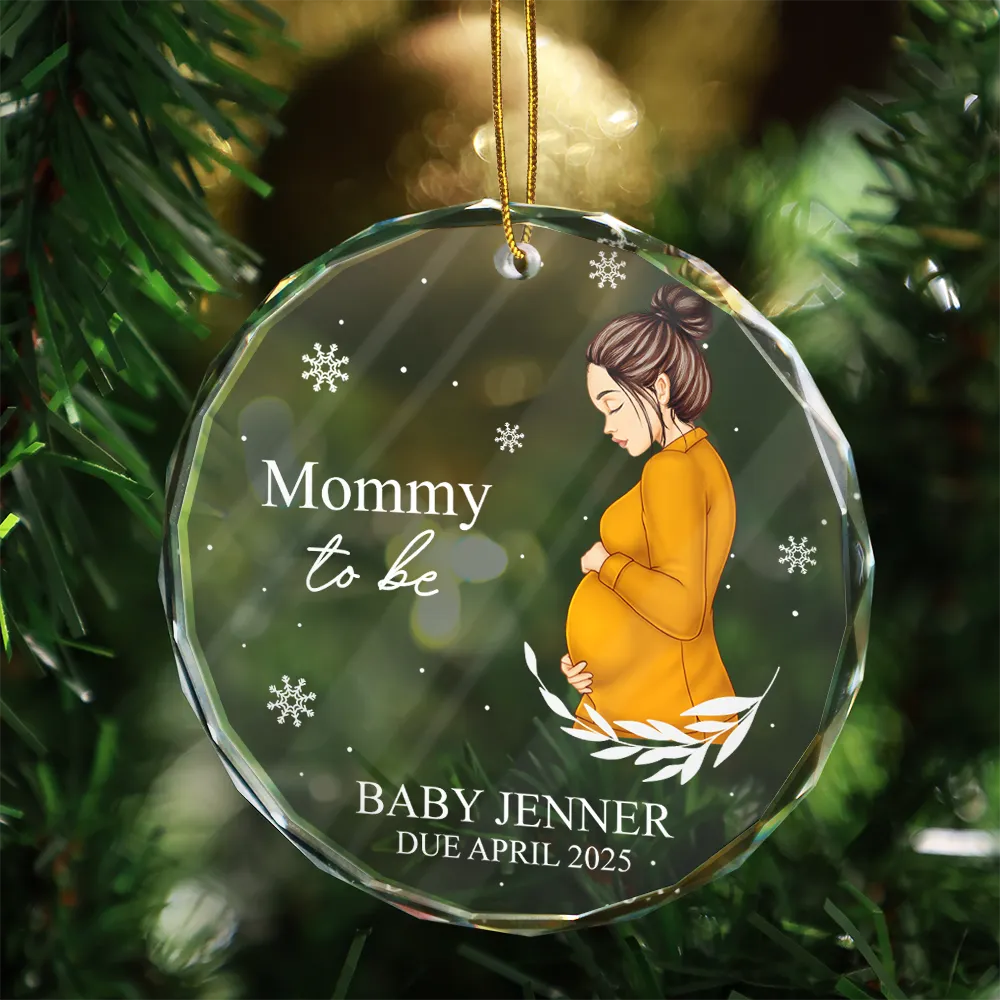 Pregnant Mom,Christmas,Love - Pregnant Mom A New Adventure Awaits - Personalized Circle Glass Ornament