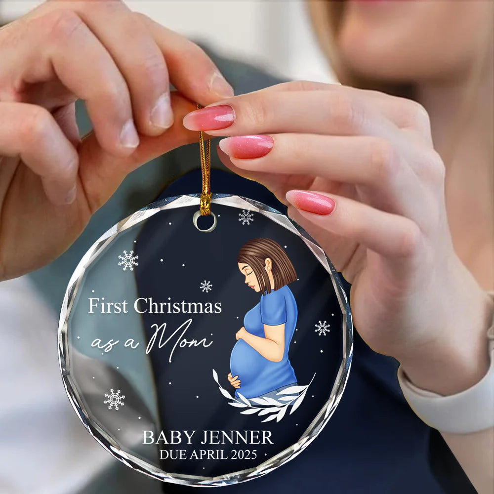 Pregnant Mom,Christmas,Love - Pregnant Mom A New Adventure Awaits - Personalized Circle Glass Ornament