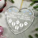 Pet Lovers,Pet Mom,Pet Dad,Pet Couple,New Dad,New baby,New Mom,Family,Christmas,Happy - Promoted From Dog Cat Mommy To Human Mommy - Personalized Heart Shaped Glass Ornament