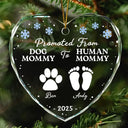 Pet Lovers,Pet Mom,Pet Dad,Pet Couple,New Dad,New baby,New Mom,Family,Christmas,Happy - Promoted From Dog Cat Mommy To Human Mommy - Personalized Heart Shaped Glass Ornament