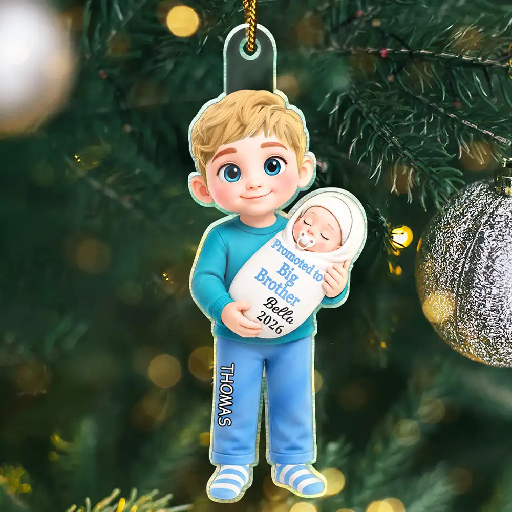 Promoted To Big Sister Big Brother New Siblings Gift - Personalized Custom Shaped Acrylic Ornament