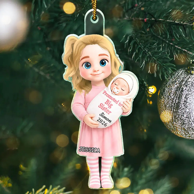 Adorable,New Mom,Christmas,Gift For Mother,Vector - Promoted To Big Sister Big Brother New Siblings Gift - Personalized Custom Shaped Acrylic Ornament