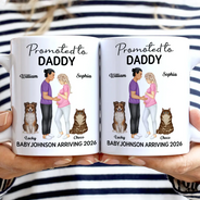 New Dad,New baby,New Mom,Happy - Promoted To Mommy & Daddy Baby Arriving - Personalized White Edge-to-Edge Mug