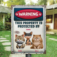 Pet Lovers,Pet Mom,Pet Dad,Cat Lovers,Cat Mom,Cat Dad,Happy - Property Is Protected By Funny Cat - Personalized Classic Metal Signs