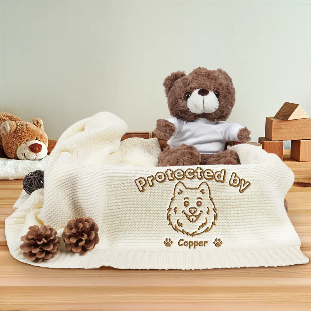 New Dad, New baby, New Mom, Love, Pet Lovers, Dog Lovers - Protected By Dogs - Personalized Embroidered Knitted Baby Blanket