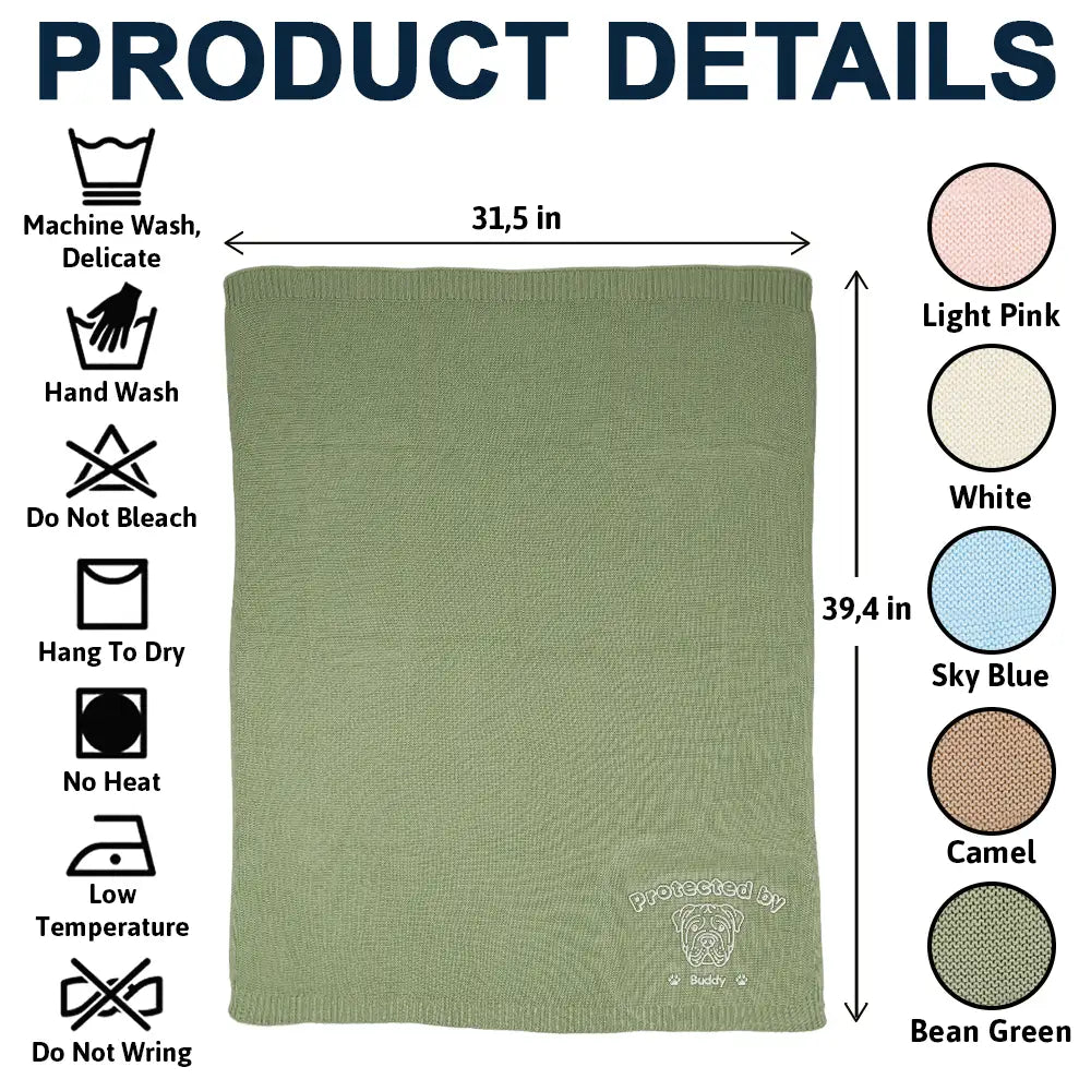 New Dad, New baby, New Mom, Love, Pet Lovers, Dog Lovers - Protected By Dogs - Personalized Embroidered Knitted Baby Blanket