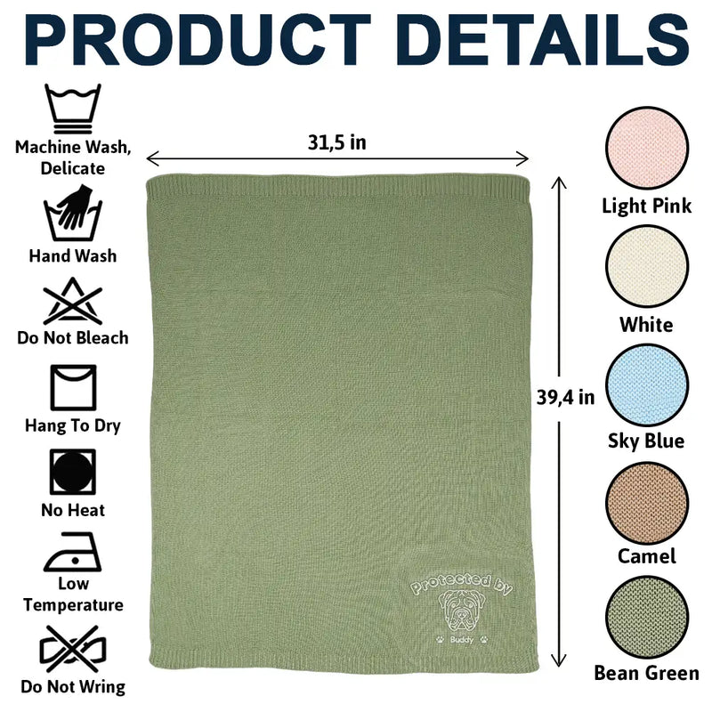 New Dad, New baby, New Mom, Love, Pet Lovers, Dog Lovers - Protected By Dogs - Personalized Embroidered Knitted Baby Blanket