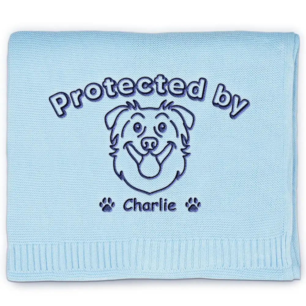 New Dad, New baby, New Mom, Love, Pet Lovers, Dog Lovers - Protected By Dogs - Personalized Embroidered Knitted Baby Blanket