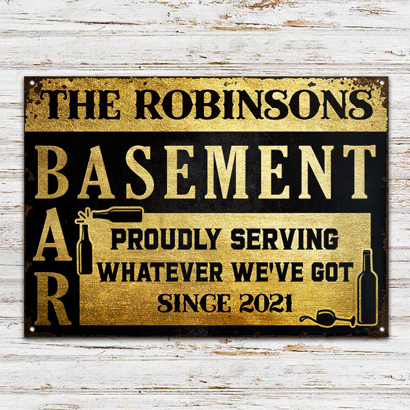 Proudly Serving Whatever - Basement Bar Decorating Idea - Personalized Custom Classic Metal Signs