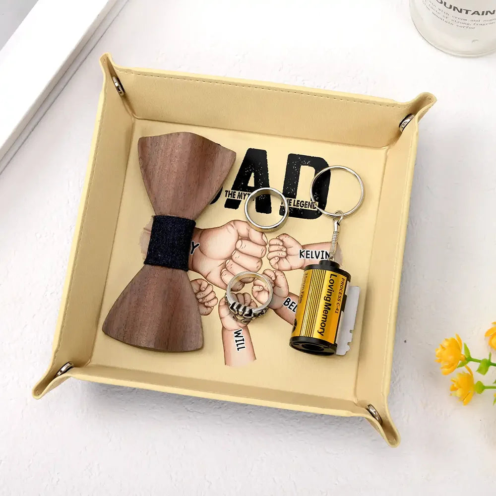 Gift For Father,Dad - Children,Happy,Non-Eng,Proud - Dad The Man The Myth The Legend - Personalized Leather Valet Tray