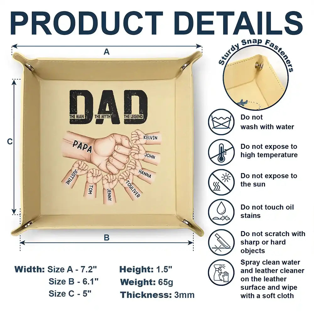 Gift For Father,Dad - Children,Happy,Non-Eng,Proud - Dad The Man The Myth The Legend - Personalized Leather Valet Tray