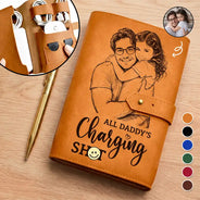 Custom Photo,Gift For Father,Dad - Children,Non-Eng,Photo - Pencil Sketch (Bold),Proud - Custom Photo Bold Sketch All Daddy's Charging Crap - Personalized Leather Cable Bag