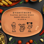 Gift For Father,Gift For Grandpa,Grilling,Non-Eng,Icon,Humorous - Everything Tastes Better When Grandpa Daddy Grills It - Personalized Plate