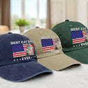 Independence Day,Pet Lovers,Pet Dad,Cat Lovers,Cat Dad,Dog Lovers,Dog Dad,Photo,Proud - Custom Photo Stars & Stripes Best Dog Dad Ever - Personalized Vintage Washed Denim Cap