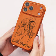 Custom Photo,Gift For Father,Dad - Children,Happy,Photo - Pencil Sketch (Bold),Proud - Custom Photo Bold Sketch Best Dad Ever I Love You - Personalized Leather Phone Case